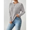 thumbnail image 6 of Women'S Crewneck Long Sleeves Crochet Light-Weight Knit Sweaters for Women Trendy Fall Outfits Light Gray L, 6 of 8