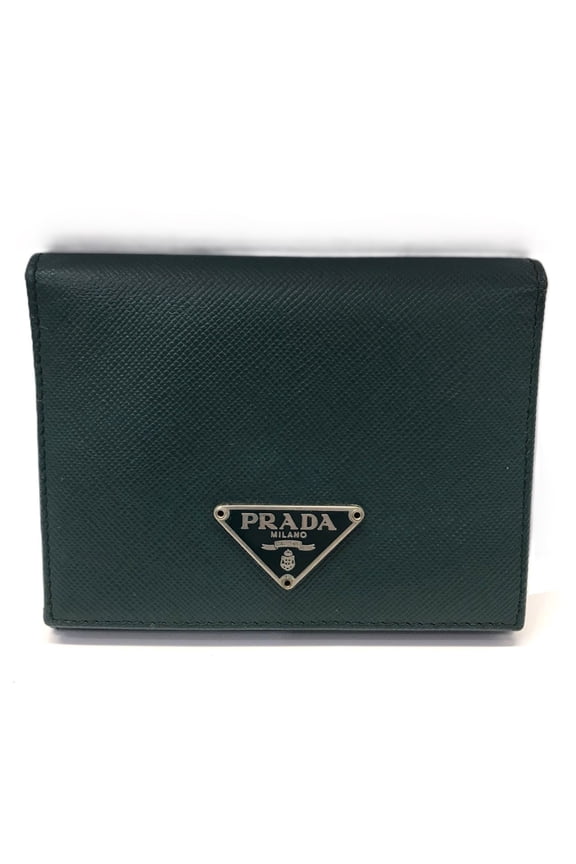 Pre-Owned Prada Saffiano Card Case Coin Purse Green Triangle PRADA