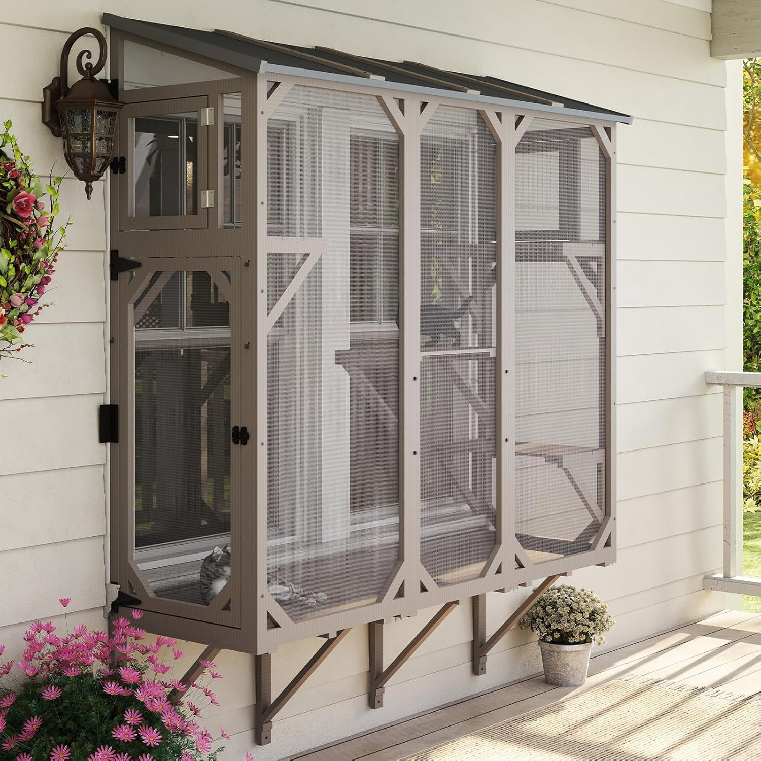 Petsblublu Large Catio Cat Window Box, Outdoor Cat House Enclosure with 4 Platforms