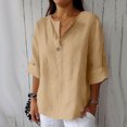 thumbnail image 2 of AherBiu Plus Size Tops for Women Button Notch V Neck 3/4 Sleeve Cotton Linen Lightweight Summer Shirt Blouse, 2 of 6