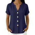 thumbnail image 3 of IMENGL Women's Button Down Shirts Basic Summer Color V Neck Up and Comfortable Short Sleeved Top . Loose Casual Outfits Blouse for Women,M-XXXL, 3 of 7