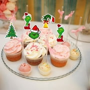 Gasue Grinch Christmas Decorations, Red Green Merry Christmas Cake Topper and Christmas Cupcake Toppers Set Xmas Holiday Cupcake Picks Christmas Party Cake Supplies Decoration Christmas Gifts, Green