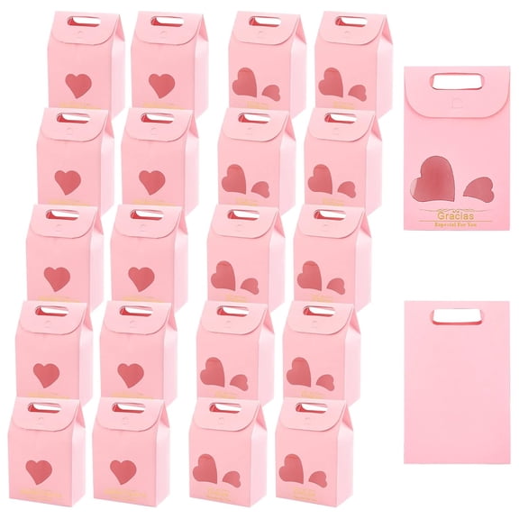 Pink Party Favor Bags 20 Pack - 2.3x3.9x6 Inch Treat Bags with Heart Window