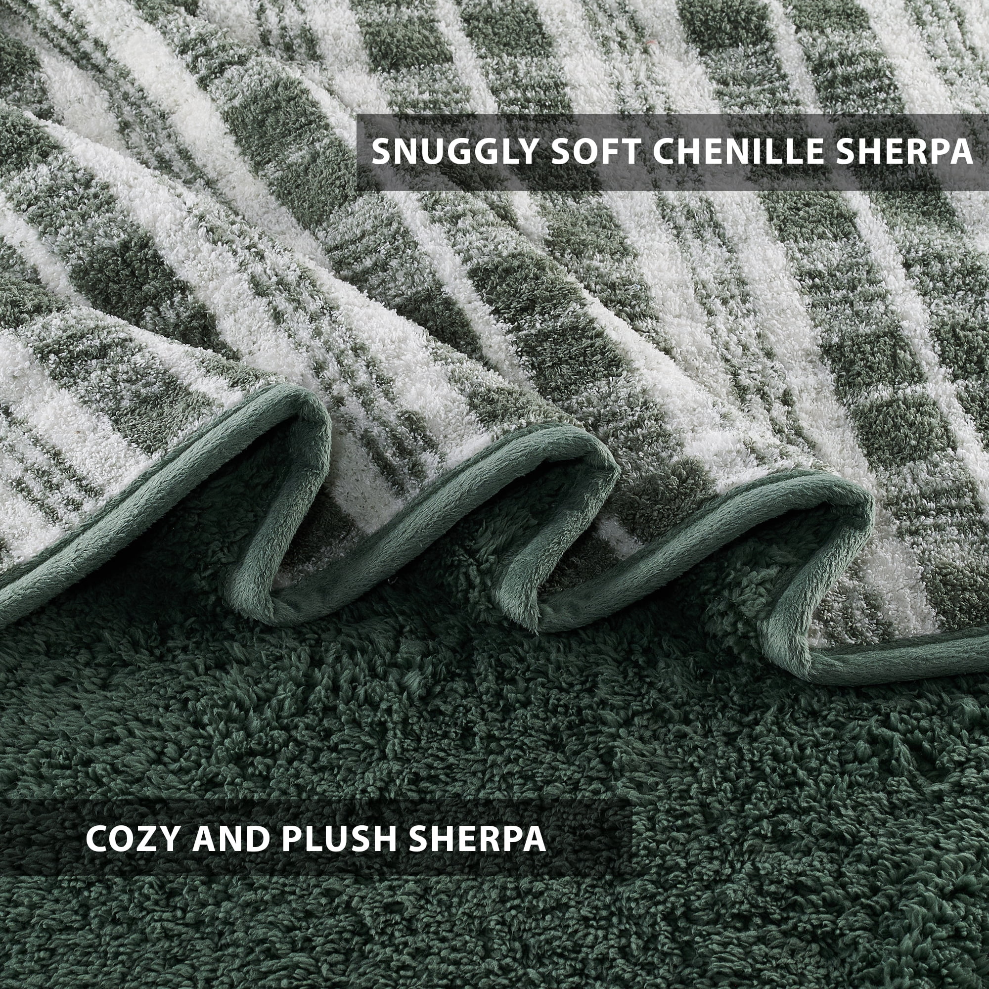 CBCHome Reversible Soft Sherpa Throw Blanket - Cute and Cozy Thick Throw for Couch, Warm Gifts for Women (Green Plaid, 50" x60")