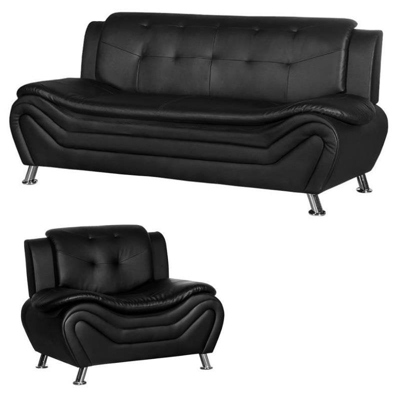 Details about   2 Piece Living Room Set with 2 Tone Sofa and Armchair in Black/Red 