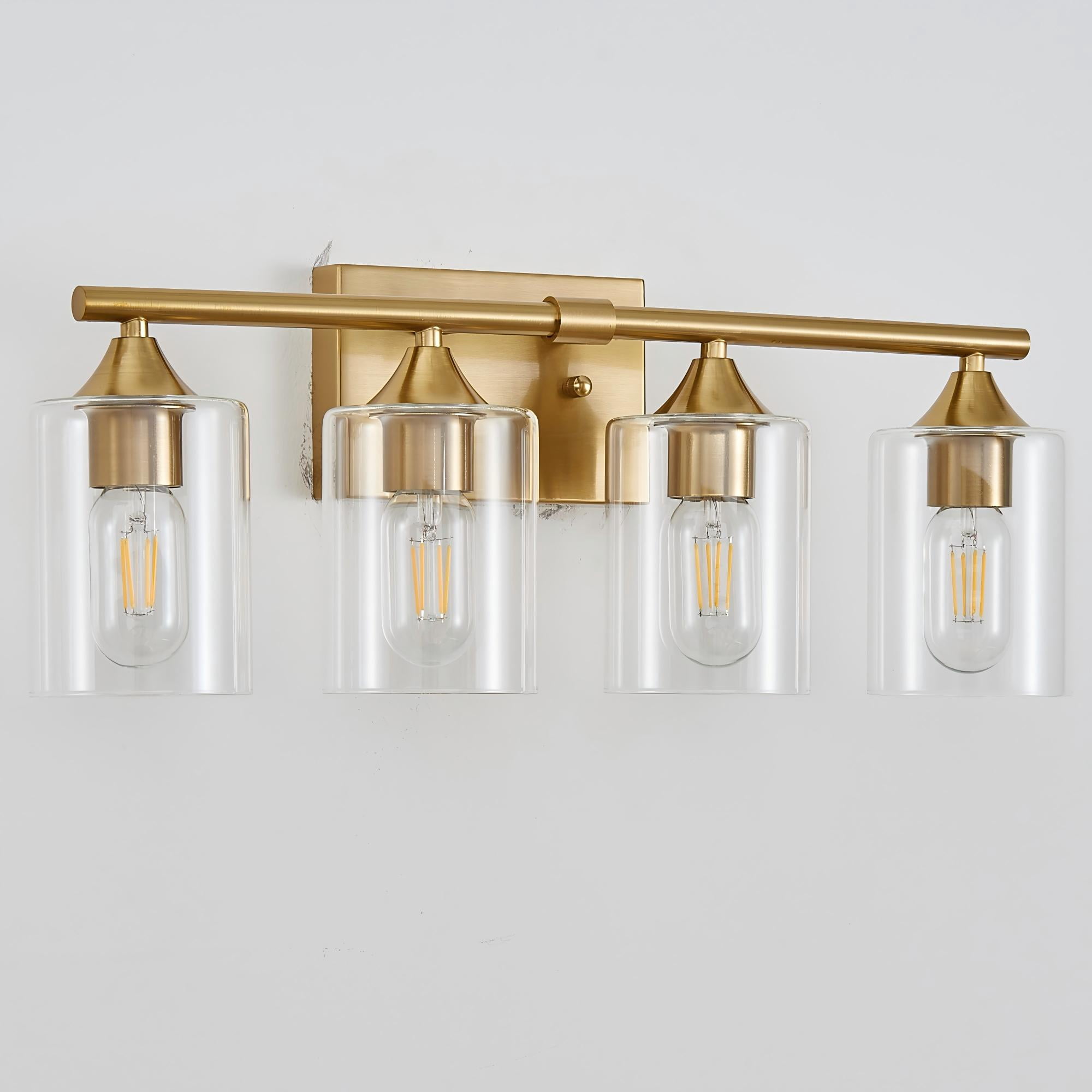 Bathroom Vanity Light 4 Light, Brushed Gold Metal with Clear Glass Shade for Bathroom Dressing Room, No Bulbs Included