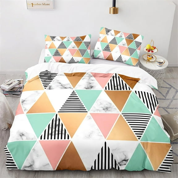 Geometric Duvet Cover Abstract Triangle for Children Women Teens Simple Style Theme Bedroom Decorat