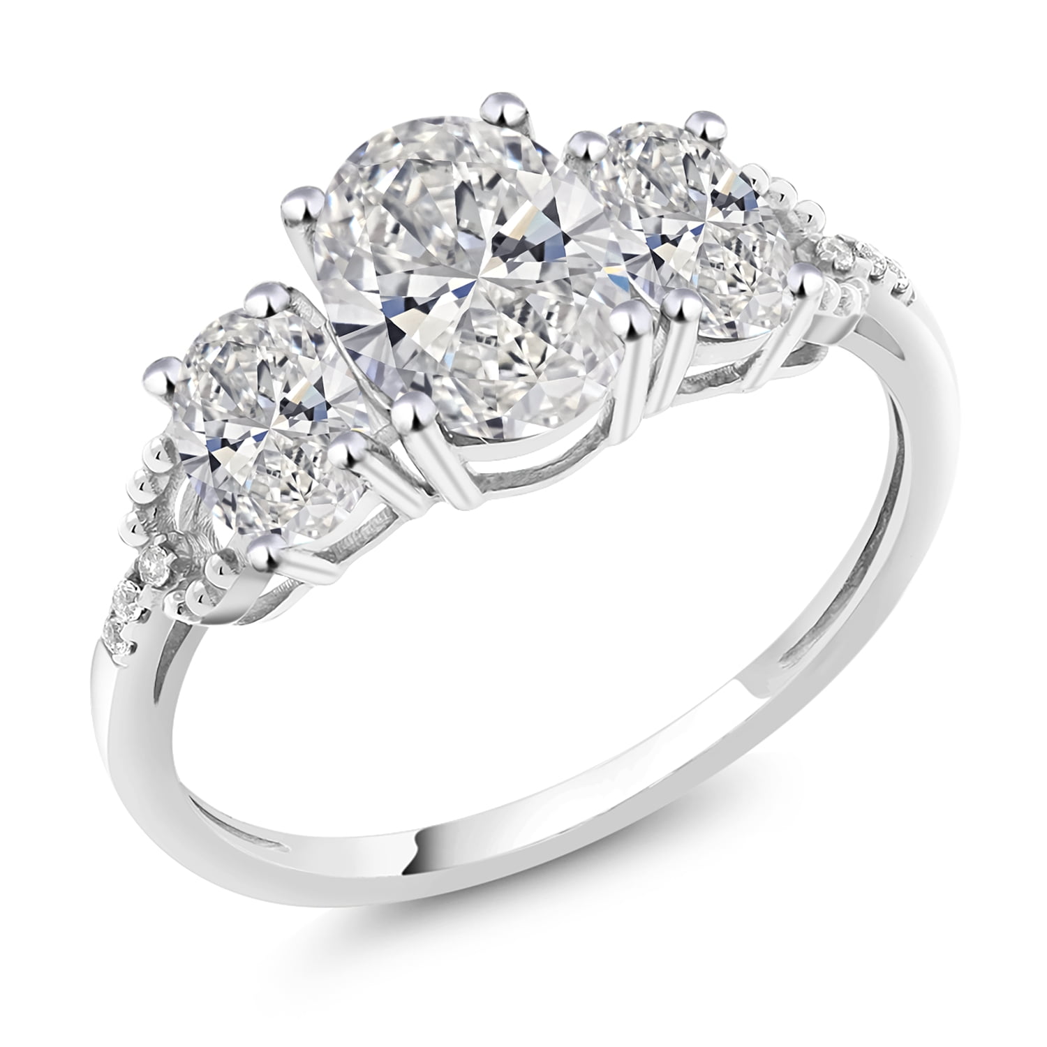 Gem Stone King 2.36 Cttw 10K White Gold White Lab Grown Diamond 3-Stone Engagement Ring for Women | Center 1.5 Ct IGI Certified Diamond | D-E Color | VS1-VS2 Clarity (Size 5)