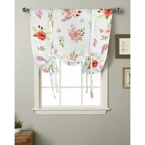 Flowers Foliage Window Curtain for Living Room Kitchen Tie-up Roman Curtain Home Decor Balcony Blinds Drapes