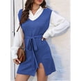 thumbnail image 3 of Womens Sweater Vest Dress Pattern Knitted Pullovers Sweaters V Neck Tie Waist Tank Sweater Dress Blue M, 3 of 8