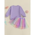 thumbnail image 5 of Toddler Kids Little Girls Birthday Outfits 12 18 24 Months 2T 3T 4T 5T Long Sleeve Round Neck Letter Embroidery Pullover with Colorful Tulle Skirt 2 Pcs Clothing Sets, 5 of 9