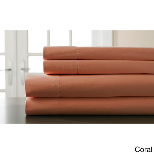 Elite Home Products Hemstitch 400 Thread Count Cotton Sateen Weave