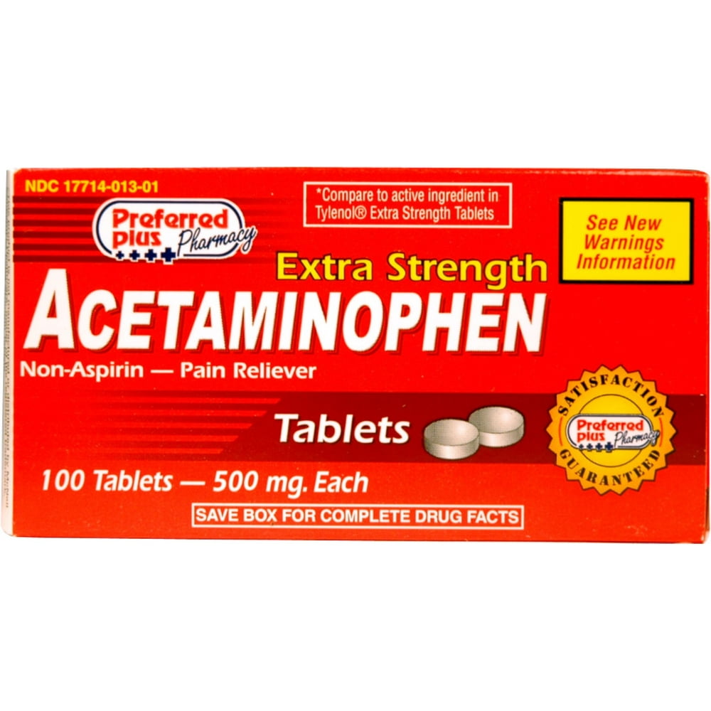 4 Pack Acetaminophen Extra Strength 500mg Tablets 100 ea Walmart