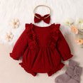 thumbnail image 5 of Infant Baby Girl Fall Winter Ruffled Bodysuit Sweater Romper + Headband Long Sleeve Warm Jumpsuit 0-18M, 5 of 5