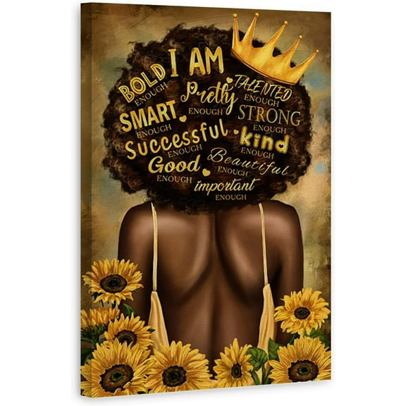 Black Queen Wall Art Africa America Inspirational Poster Yellow Sunflowers Motivational Black Art African American Wall Art Black Girl Canvas Paintings Black Women Wall Decor for Living Room Kitchen