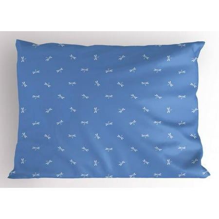Blue And White Pillow Sham Oriental Dragonfly Motifs Eastern