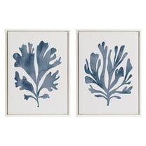 Kate and Laurel Sylvie Beaded Sophisticated Neutral Coral Blue 1 and Sophisticated Neutral Coral Blue 2 Framed Canvas Wall Art Set by The Creative Bunch Studio, 2 Piece Set 18x24 White, Light Blue Art