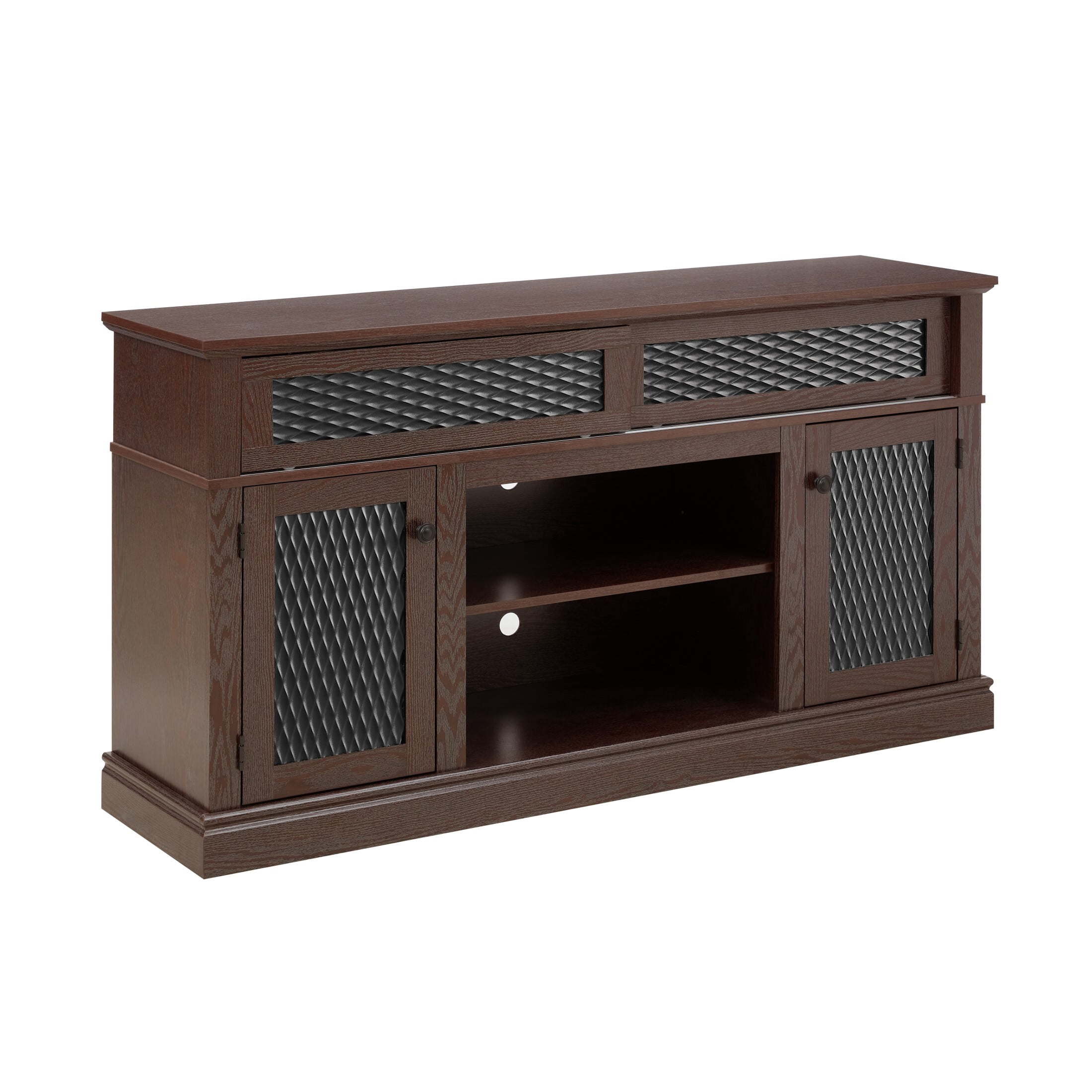 DEALTOPS Vintage TV Stand with Embossed Patterns, Console Table with Adjustable Shelves for TVs Up to 65'', Cherry