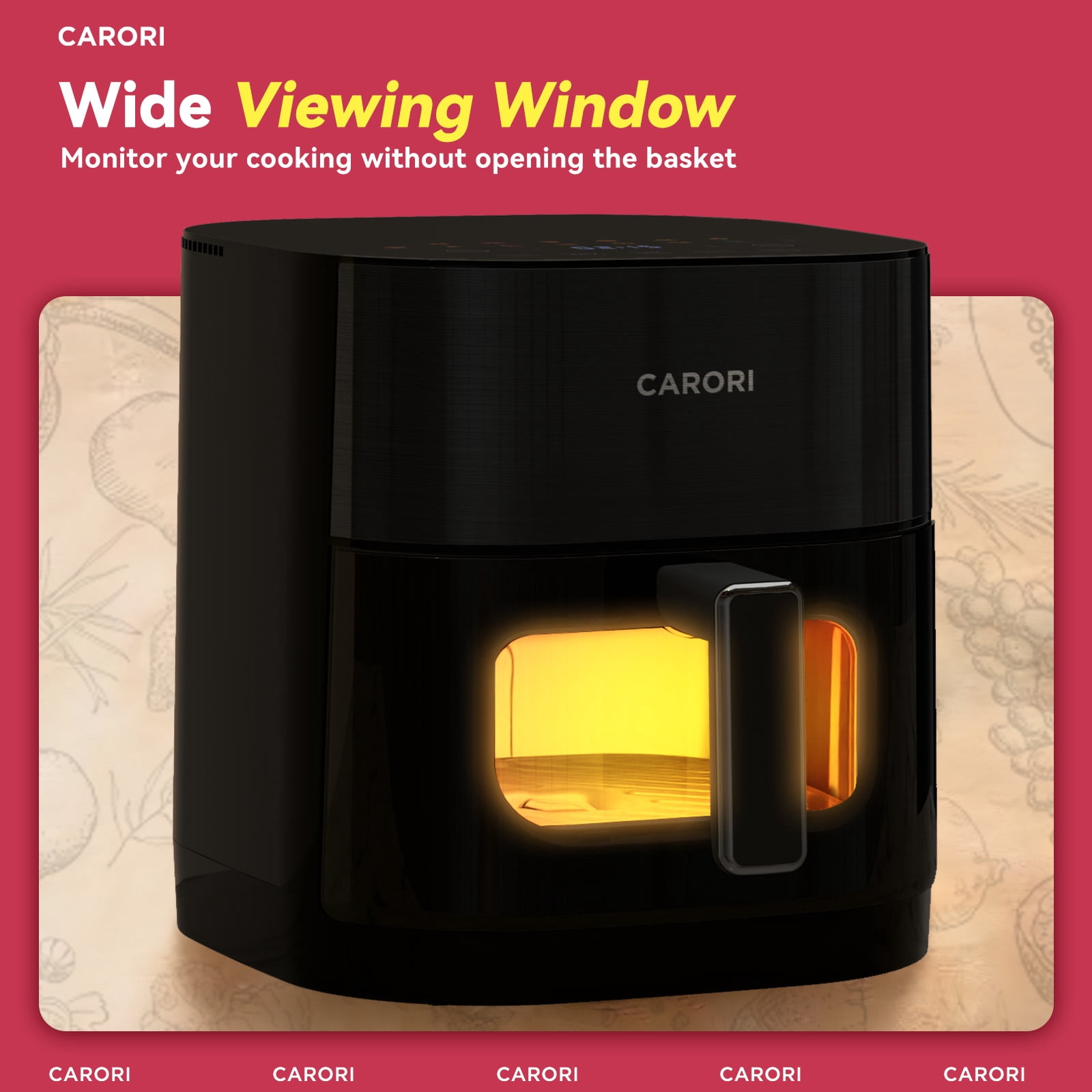 CARORI Air Fryer 14-in-1 with Viewing Window 6Qt Large Capacity, 392℉ Max Crisp, Airfryer No Flipping Dual Heating, Bake, Roast, Dehydrate, Reheat, 1700W Fast Even Easy Meals, Nonstick Dishwasher Saf