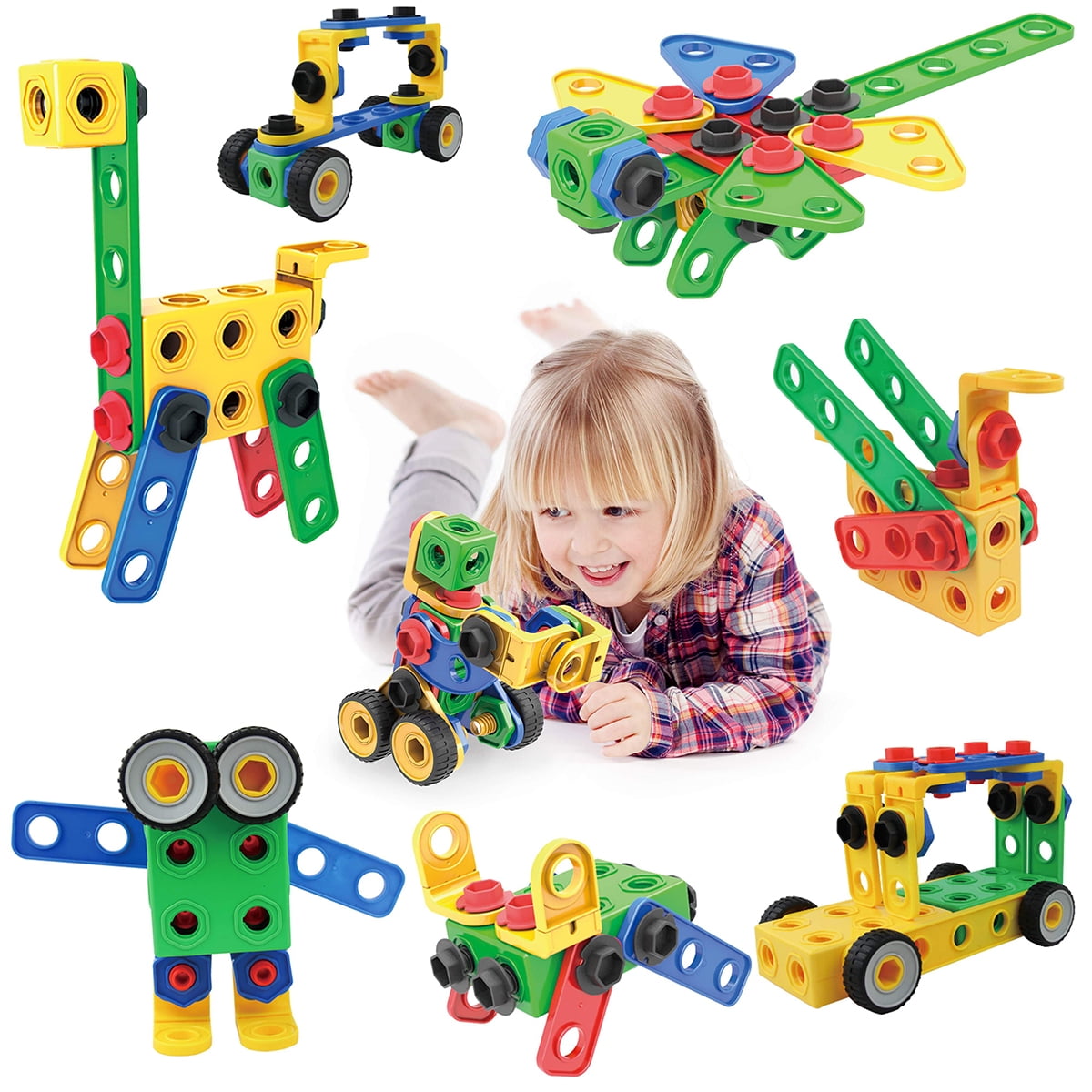 PicassoTiles 105PCS STEM Building Block Set with Power Drill & Clickable Ratchet, Educational Construction Engineering Toy Kit for Kids Boys & Girls 3+