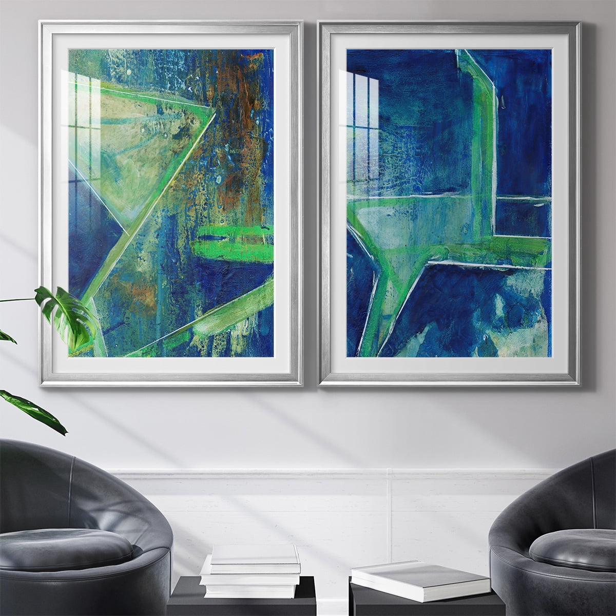 Wexford Home Geometric in Cool VII Premium Framed Print, 22.5" x 30.5" - Ready to Hang, Silver (Set of 2)