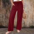 thumbnail image 2 of Women's Pants Summer Casual Cotton Linen Pants Elastic Waist Straight Leg Travel Trousers Vacation Outfits, 2 of 5