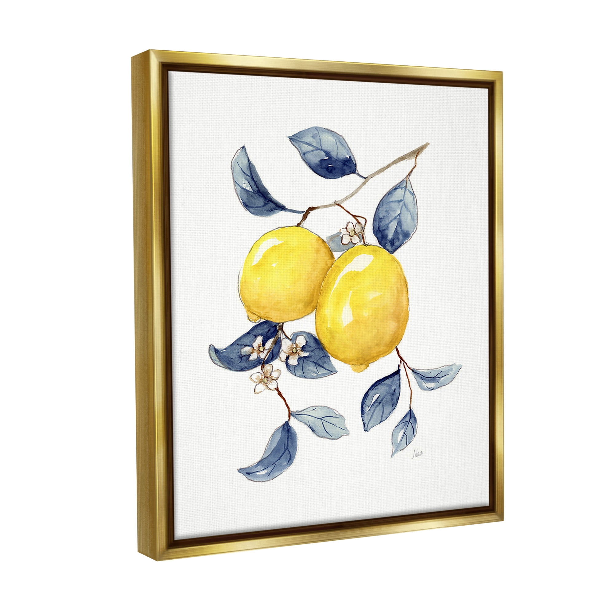 Stupell Industries Minimal Lemon Fruits Food & Beverage Painting Gold Floater Framed Canvas Art Print Wall Art, 25 x 31