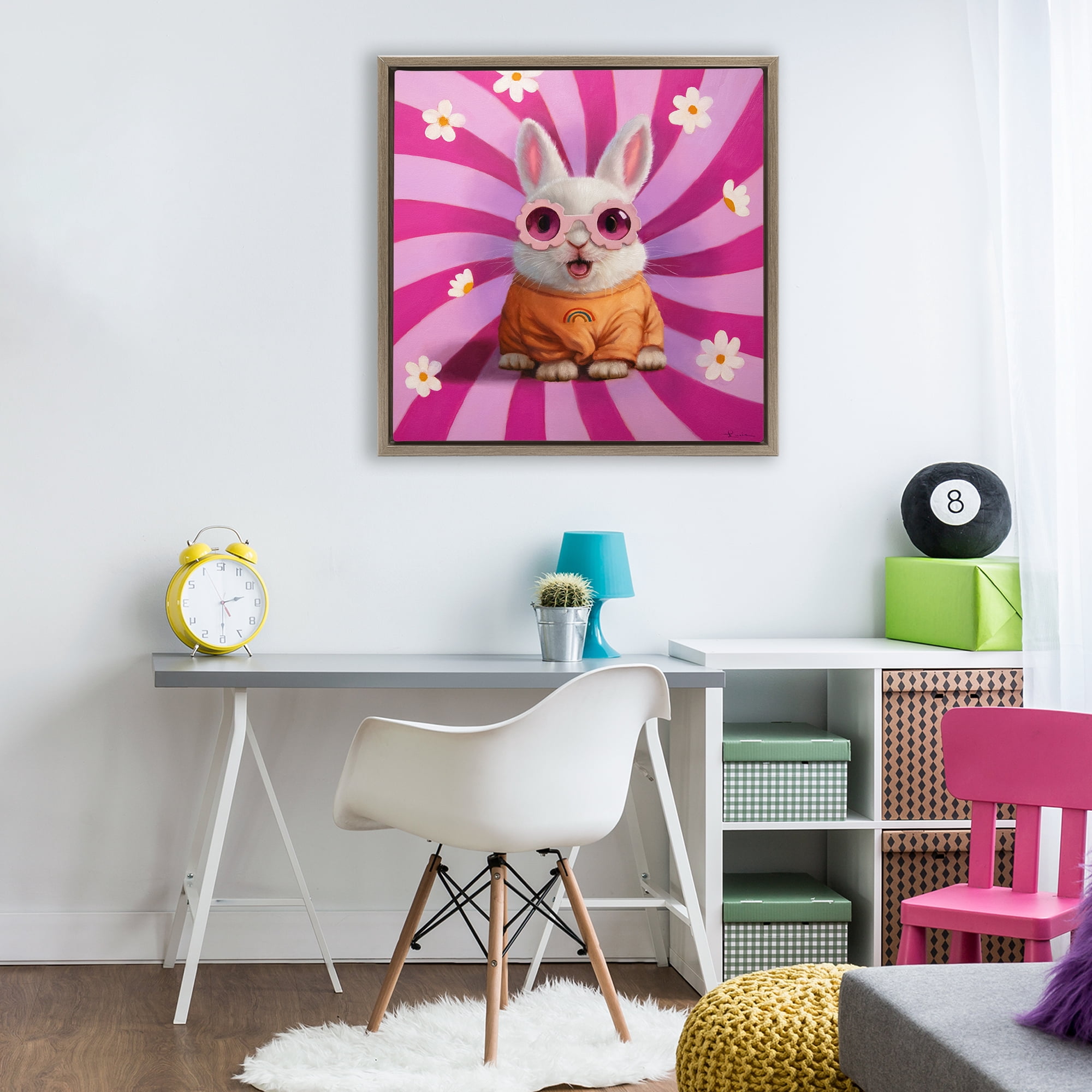 Stupell Industries Good Vibes Only Rabbit Brown Framed Floater Canvas Wall Art, design by Lucia Heffernan