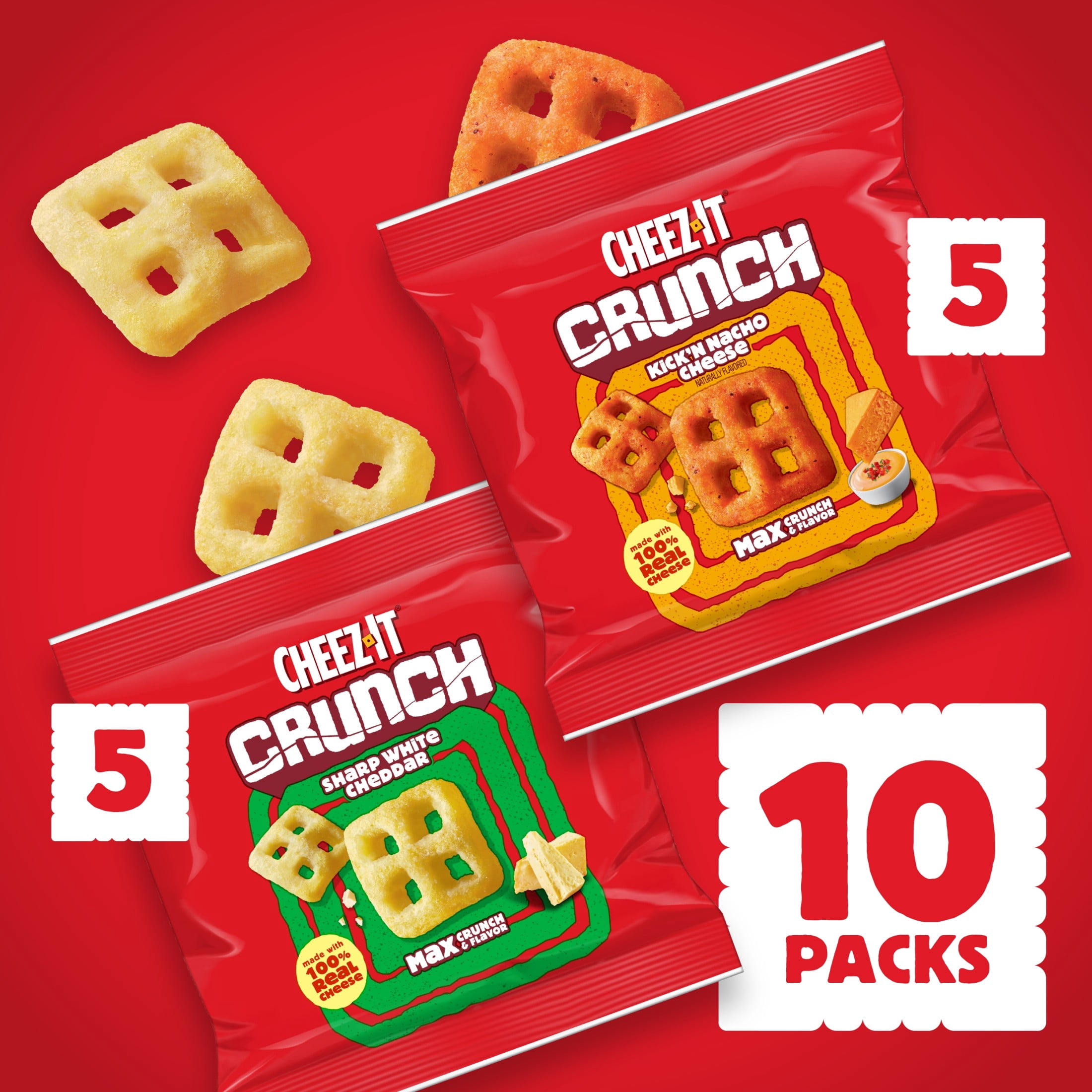 (4 pack) Cheez-It Crunch Variety Pack Cheesy Baked Snacks, Lunch Snacks, 10 Count