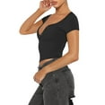 thumbnail image 4 of Coduop Women Short Sleeve T-Shirt,V-Neck Button Closure Slim Fit Summer Casual Basic Tees Tops, 4 of 6