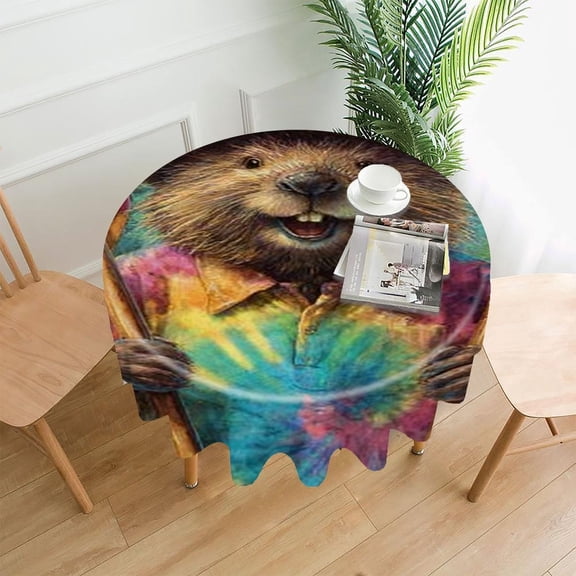 RKSupls 60 Inch Round Tablecloth, Hippie Beaver Flags Premium Polyester Straight Edge Wrinkle Resistant Washable Table Cover for Party Home Dining Decor