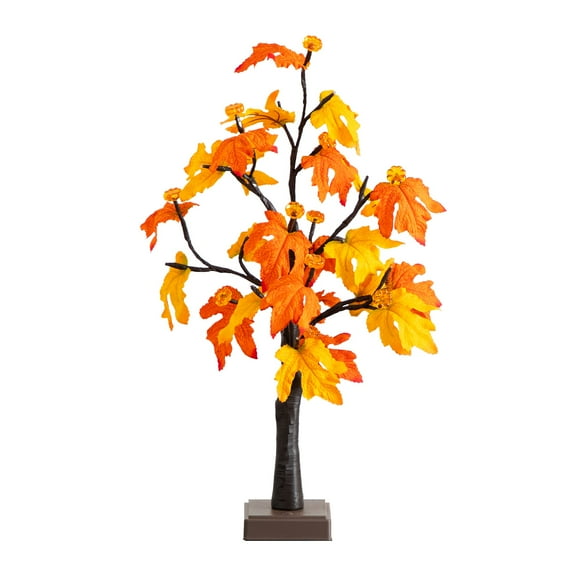 Nearly Natural 2ft. Pre-Lit Autumn Maple Artificial Fall Tree with 24 Warm White LED & Pumpkin Shaped Lights with Detachable Base
