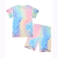 thumbnail image 3 of Beilxfa Little Girls Cartoon Short Sets Summer 2 Piece Outfits Toddler Teen Girl Top T-shirt and Shorts Pjs 3-10T,1pcs-Mermaid, 3 of 10