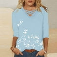 thumbnail image 2 of CYMMPU Tunic Tops 3/4 Sleeve Loose Fit Spring Tops Blouses for Women Dressy Casual V Neck Fall Trendy Shirts Floral Pattern Business Elegant Work Tops T-Shirts Light Blue S, 2 of 5