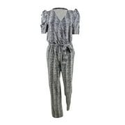 NY COLLECTION NY Women's Collection Petite Printed Puff-Sleeve Jumpsuit Black Size Petite Small