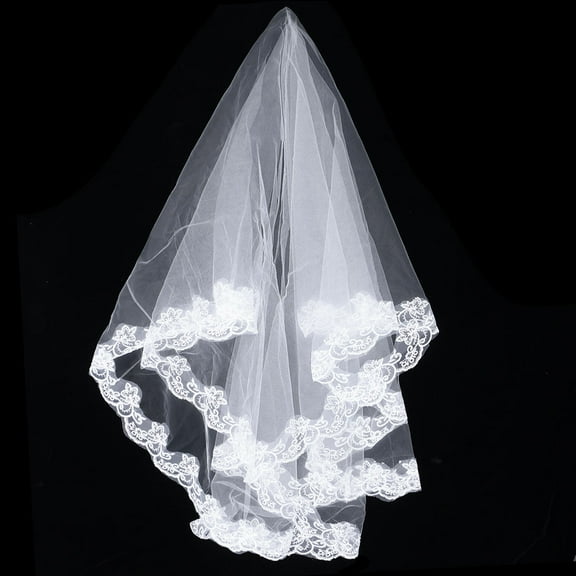 WHAMVOX White Wedding Veil with Lace and Floral Embroidery for Bridal Shower Wedding Dress Accessories