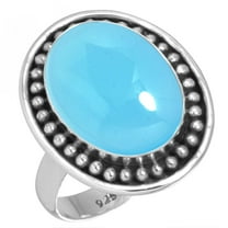 925 Sterling Silver Ring For Women - Teens Blue Chalcedony Gemstone Silver Ring Size 10.5 Hand Made Silver Ring Size 10.5 Cocktail Party Gift For Sister 925 Silver Gemstone Jewelry