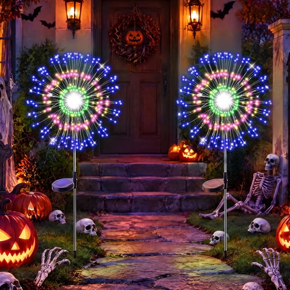 TopZoo Solar Halloween Lights Outdoor, 2 pack Multicolor Firework Lights Garden Decoration, Upgraded 180 LED
