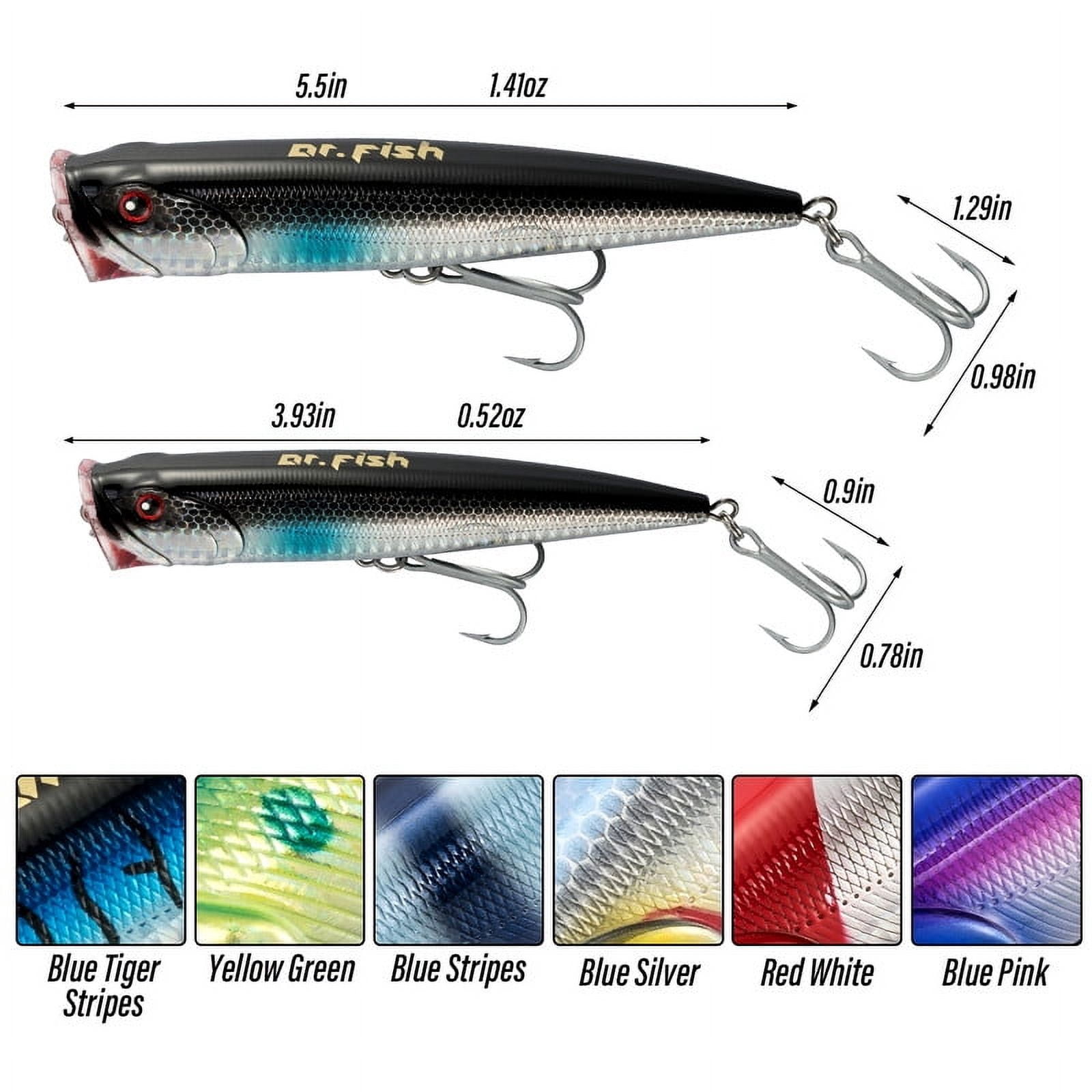 Dr.Fish Popper Saltwater Fishing Lures, 4/5.5 Inches GT Popper VMC Treble Hooks Surf Fishing Lures for Striper Pike Salmon Lures Bass Popper Fishing Plugs Offshore