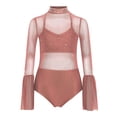 thumbnail image 2 of TSSOE Kids Girls Sparkly Rhinestone Dance Leotard Sheer Mesh Patchwork Bodysuit for Gymnastics Tumbling Dusty Pink 10, 2 of 4