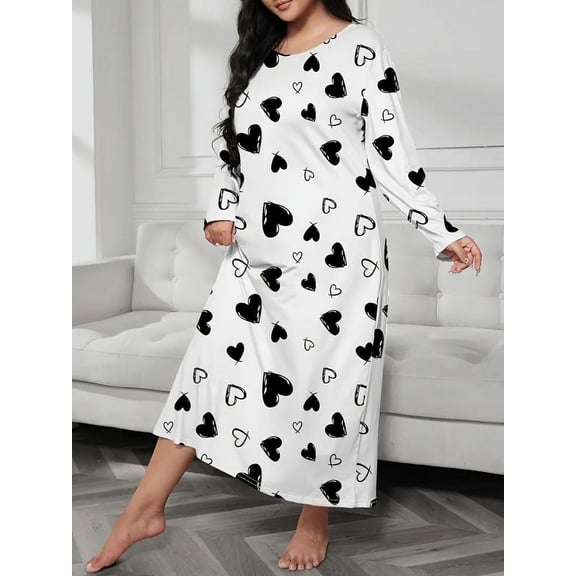 Nightgowns for Women: Soft Long Sleeve Plus Size Nightgowns, Printed Pajamas Long Sleepdress Casual Sleepwear