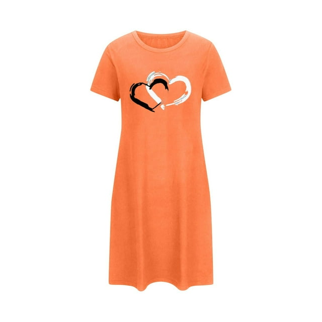 fheaev Chemises de Nuit pour Femmes Grande Taille Imprimé de la Saint-Valentin Chemise de Nuit Décontractée à Manches Courtes Robe de Sommeil Ample Confortable Pyjama Col Rond Chemises de Nuit Douce Tenue de Nuit