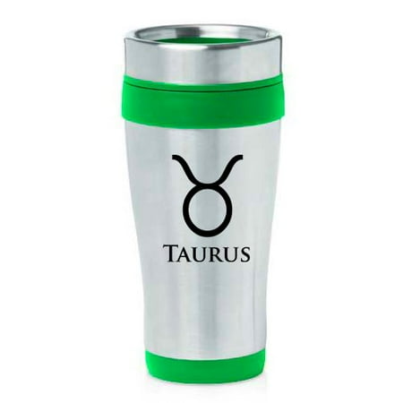 

16oz Insulated Stainless Steel Travel Mug Horoscope Zodiac Birth Sign Taurus (Green )