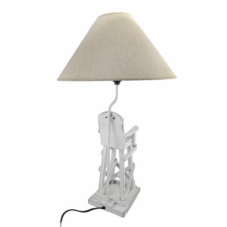 Whitewashed Beach Lifeguard Chair Table Lamp With Linen Shade 28