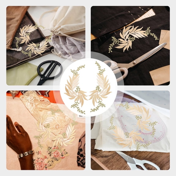 FOMIYES Leaf Embroidery Applique Yellow Sewing Decor Materials for Decoration Use 2Pcs