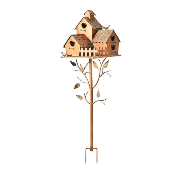 Handmade Iron Birdhouse, Metal Garden Stakes Bird House Pole Stand, Decorative Outdoor Bird Feeder House, Rustic Feeder Nesting Box for Yard, Patio, Lawn, Bird Lovers, Backyard