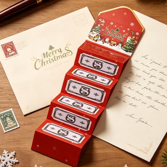 Christmas Expandable Money Foldable Pull Out Cash Gift Holiday Surprise Money Greeting Card For Xmas Gift Giving