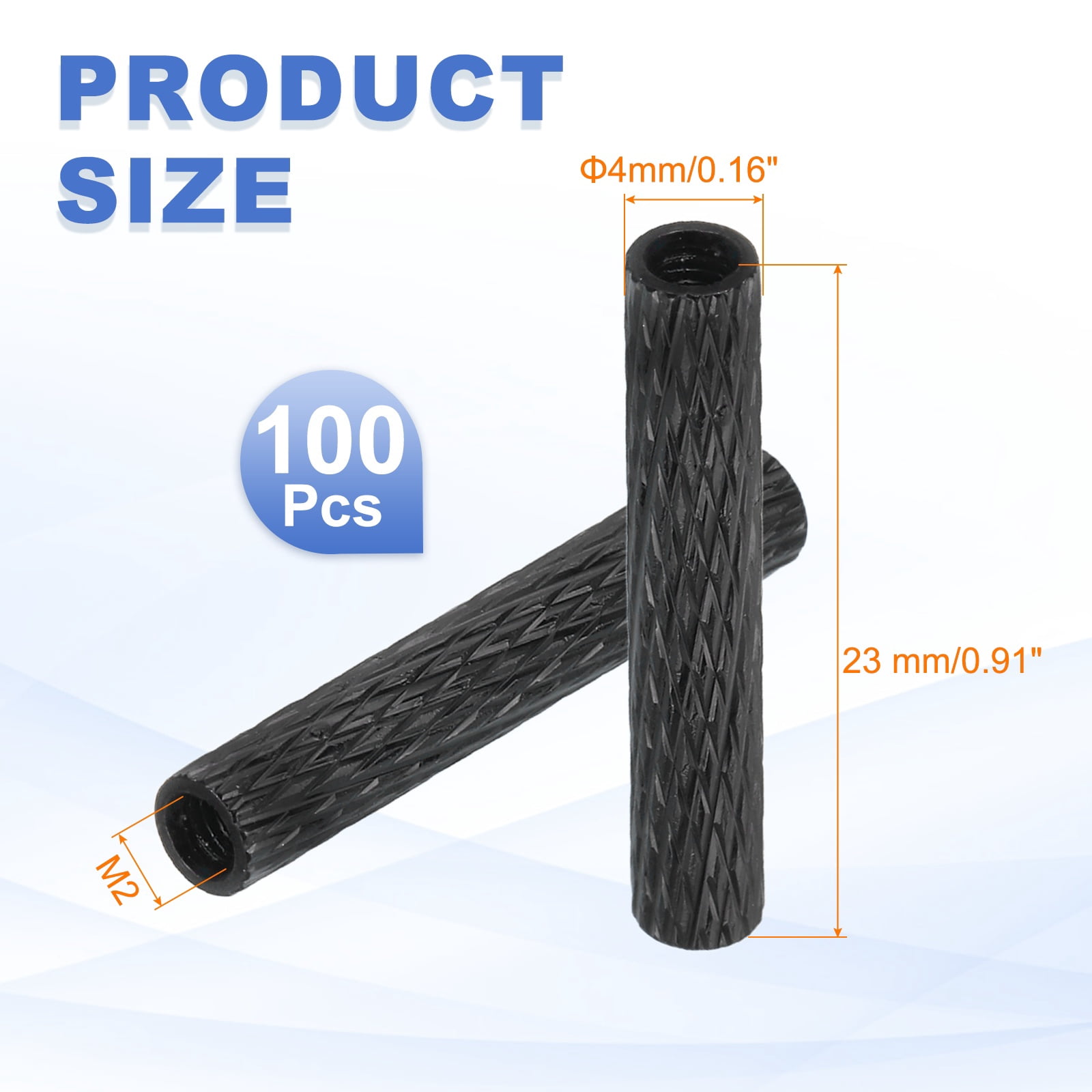 100Pcs M2 x 23mm Aluminum Knurled Spacer Standoff for RC Drone Quadcopter FPV Drone DIY Parts (Black, 4mm OD)