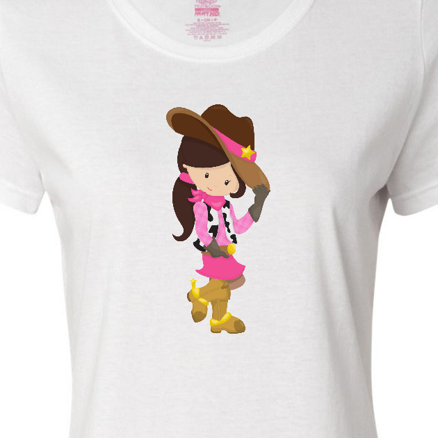 Inktastic Cowboy Girl, Girl With Cowboy Hat, Brown Hair Women's T-Shirt - image 3 of 4