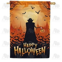America Forever Happy Halloween House Flag 28 x 40 inch Double Sided Frankenstein Dracula, Bats Small Halloween Horror Nights Flags for Outside, Holiday Yard Outdoor